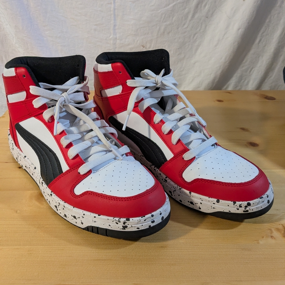 PUMA- Red and White High-Top Sneakers